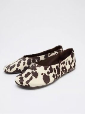 NEW Zara Cowprint Fabric Flats - Size 10